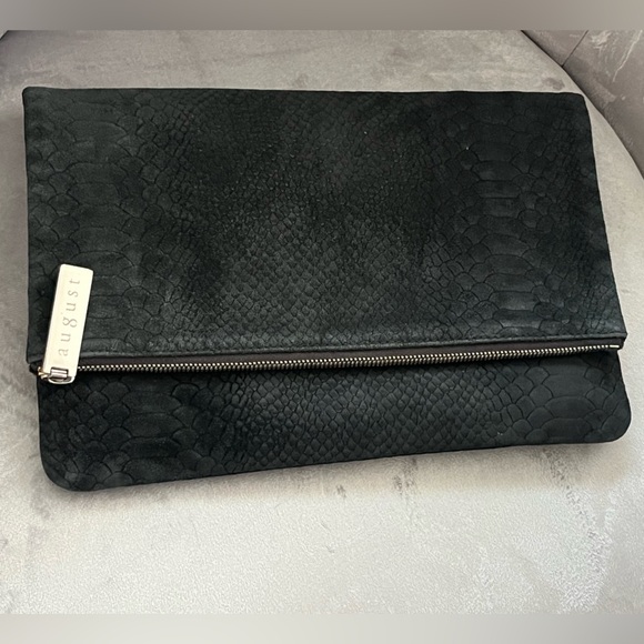August black suede large fold over Clutch - Picture 1 of 7